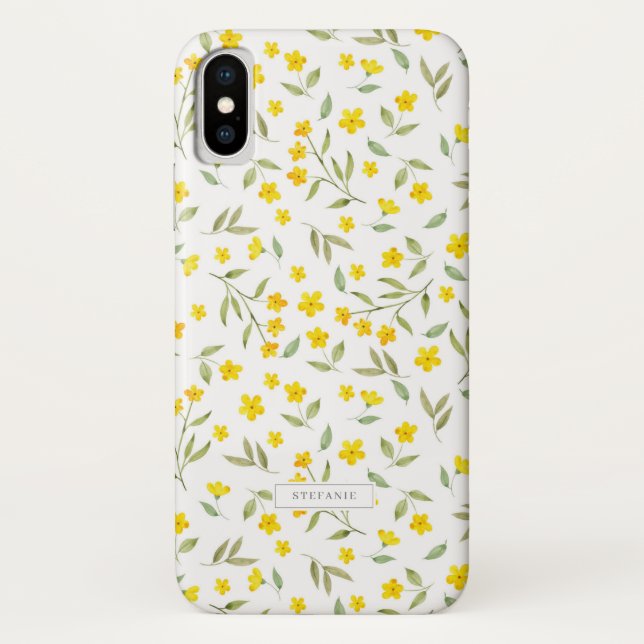 Coques Case-Mate iPhone Jolie aquarelle jaune fleurit Motif (Dos)