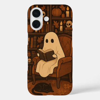 Coques iPhone 16 Jolie bibliothèque effrayante, fantôme lisant en a