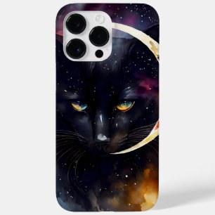 COQUE POUR POUR iPhone 14 PRO MAX JOLIE CHAT NOIR EN COULEUR D'EAU AVEC PLEINE LUNE