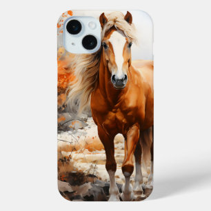 COQUE iPhone 15 MINI JOLIE COULEUR D'EAU CHEVAL THÈME CHEVAL