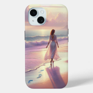 Coque Pour iPhone 15 Jolie Femme Laissant des empreintes sur une plage