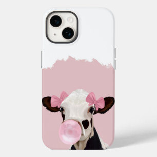 Coque Pour iPhone 14 Jolie fille Bubblegum rose soufflant vache