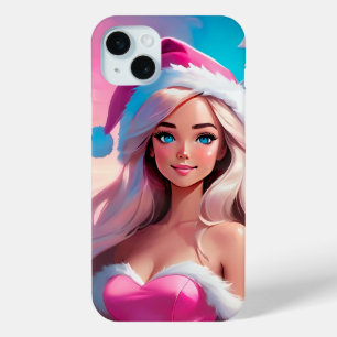 Coque iPhone 15 Mini Jolie Fille de Noël Rose 01