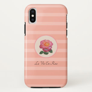 Case-Mate iPhone Case Jolie fleur rose sur fond rayé rose corail