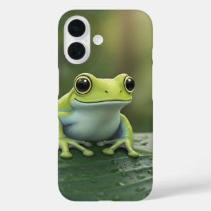 Coques iPhone 16 Jolie grenouille verte sur feuille