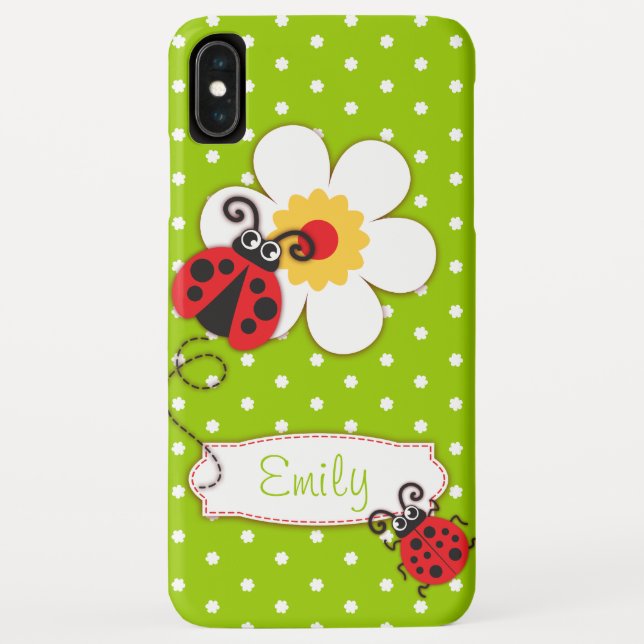 Coques Case-Mate iPhone Jolie rouge ladybug filles nom sur vert (Dos)