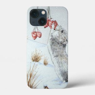 iPhone 13 Mini Coque jolie souris de champ neige d'hiver