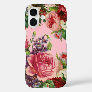 Coques iPhone 16 Jolie Vintage rose rouge violet Fleurs