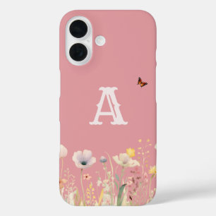 Coques iPhone 16 Jolies couleurs Aquarelle Fleurs sauvages et Monog