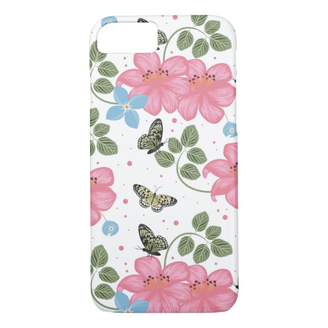 Coques Case-Mate iPhone Jolies Fleurs Roses Et Bleues (Dos)