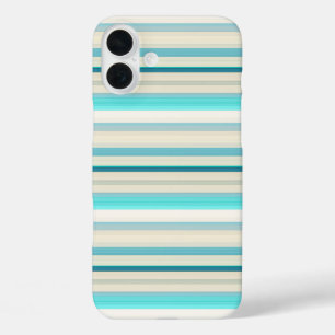 Coques iPhone 16 Plus Jolies rayures aqua blanc
