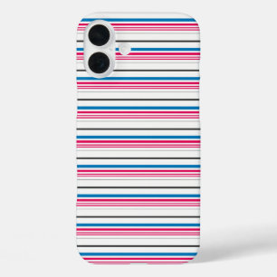 Coques iPhone 16 Plus Jolies rayures bleues blanches