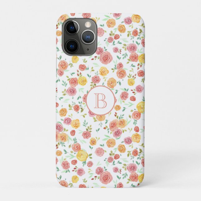 Coques Case-Mate iPhone Jolies roses roses roses avec Monogramme (Dos)