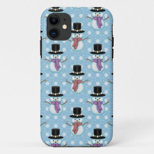 Coque Case-Mate Pour iPhone Jolis bonshommes de neige sur motif bleu pâle