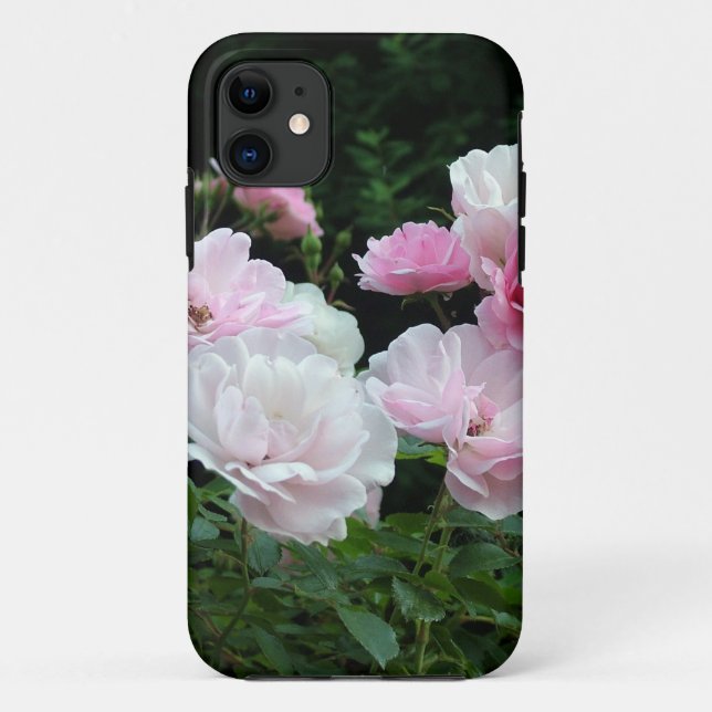 Coques Case-Mate iPhone jolis buissons de fleurs de rose rose et blanche.  (Dos)