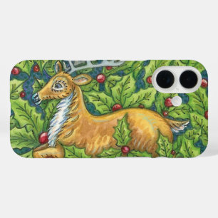 Coques iPhone 16 Jolis rennes de Noël dans la forêt avec du houx