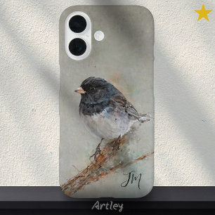Coques iPhone 16 Joncco foncé Peinture d'oiseaux Initiales Nom pers