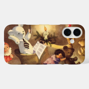 Coques iPhone 16 Jouets de Noël vintage, poupées dansantes, ours en