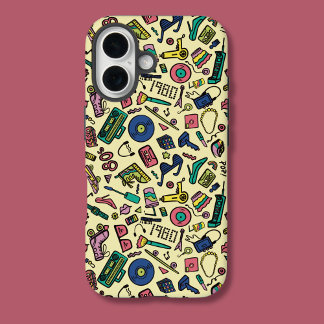 Coques iPhone 16 Joueur 1980s Doodle Art Motif