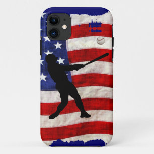 Coque iPhone 11 Joueur de baseball Sport Ball Jeu US Drapeau