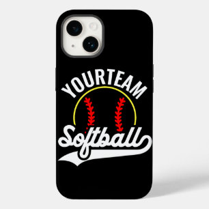 Coque Pour iPhone 14 Joueur de l'équipe de softball AJOUTER UN NOM Ligu