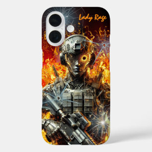 Coques iPhone 16 Joueuse de soldat tactique futuriste