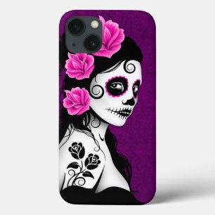 iPhone 13 Case Jour de la fille morte de crâne de sucre - pourpre