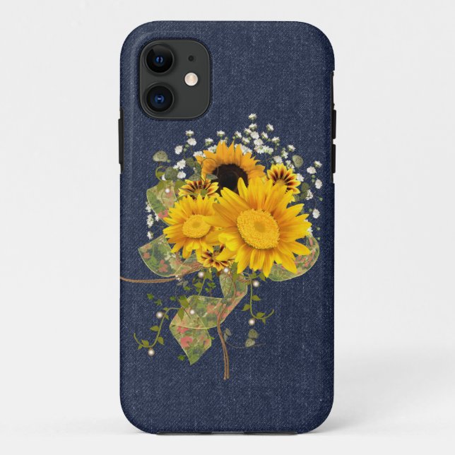 Coques Case-Mate iPhone Joyaux bleu et tournesols (Dos)