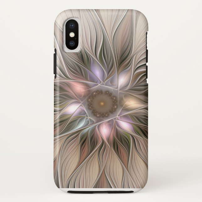 Coques Case-Mate iPhone Joyeuse Fleur Abstrait Beige Brown Floral Fractal (Dos)