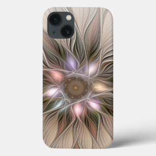 Coques Pour iPhone Joyeuse Fleur Abstrait Beige Brown Floral Fractal