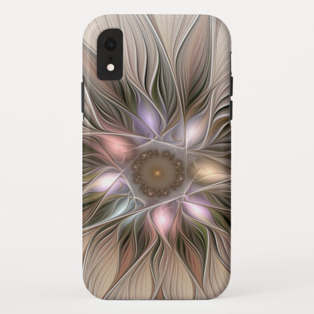 Coques Case-Mate iPhone Joyeuse Fleur Abstrait Beige Brown Floral Fractal (Dos)