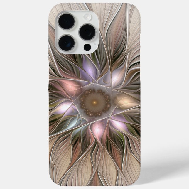 Coques Case-Mate iPhone Joyeuse Fleur Abstrait Beige Brown Floral Fractal (Verso)