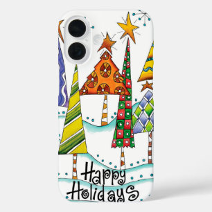 Coques iPhone 16 Joyeuses Fêtes ! Jolis sapins de Noël avec des éto