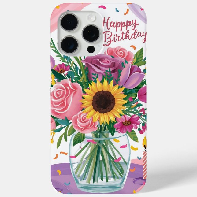 Coques Case-Mate iPhone Joyeux Anniversaire  (Happy Birthday with decorated flowers iPhone cases!)