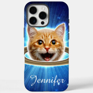 Coques iPhone 16 Pro Max Joyeux chat dans l'espace.