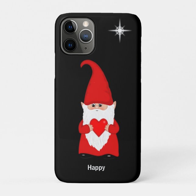 Coques Case-Mate iPhone Joyeux gnome avec coeur sur noir (Dos)