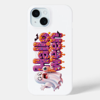 Coque Pour iPhone 15 Joyeux Halloween Texte Coulant de Bonbons Avec Cha