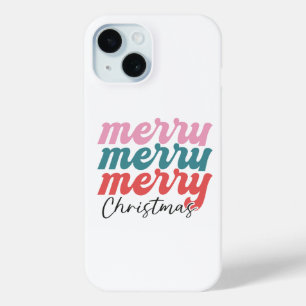 Coque Pour iPhone 15 joyeux joyeux joyeux noël police multicolore