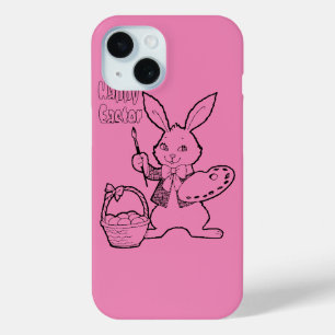 Coque Pour iPhone 15 Joyeux lapin de Pâques rose