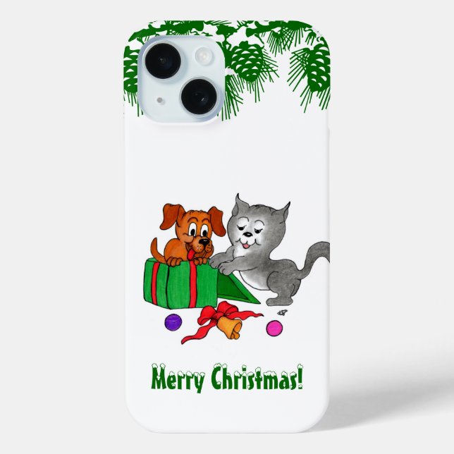 Coques Case-Mate iPhone Joyeux Noël avec chat et chiot (Verso)