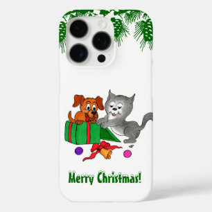 Coques iPhone 16 Pro Joyeux Noël avec chat et chiot