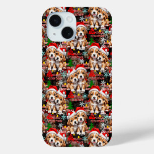 Coque Pour iPhone 15 Joyeux Noël Chapeau de Père Noël Chien Design - No