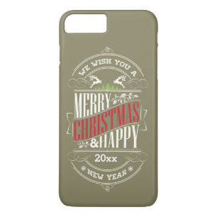 Coque iPhone 7 Plus Joyeux Noël et Bonne année Texte, Personnaliser