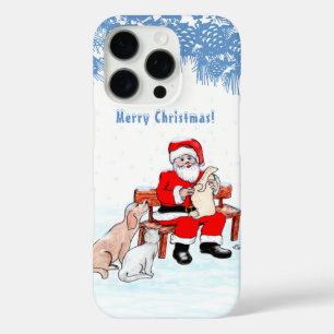 Coques iPhone 16 Pro Joyeux Noël - Père Noël avec chat et chien