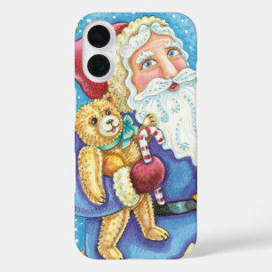 Coques iPhone 16 Joyeux Noël, Père Noël sur boule de neige avec des