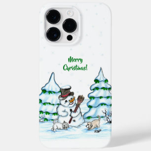 Coque Pour Pour iPhone 14 Pro Max Joyeux Noël ! Snowman avec chat et chiot