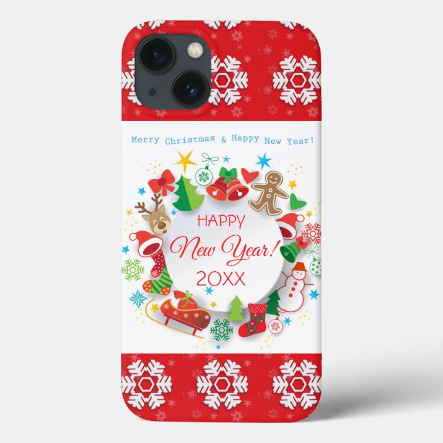 Coques Case-Mate iPhone Joyeux Nouvel An 20XX et personnages de Noël (Verso)