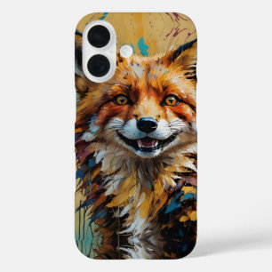 Coques iPhone 16 Joyeux Renard souriant -peinture splatter