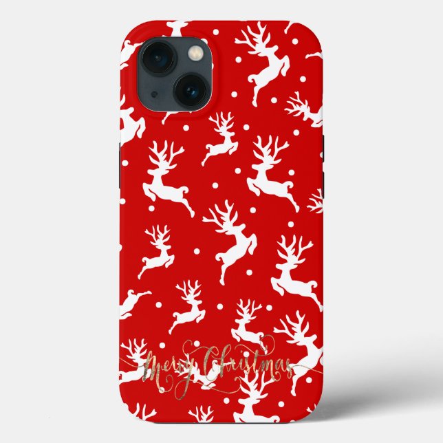 Coques Case-Mate iPhone Joyeux rennes de Noël Rouge (Verso)