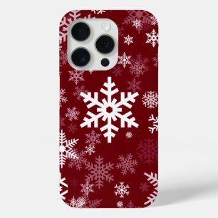 Coque iPhone 15 Pro Joyeux Snowflakes Motif Bourgogne